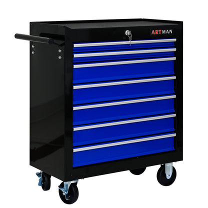 7 DRAWERS MULTIFUNCTIONAL TOOL CART WITH WHEELS-BLACK+BLUE