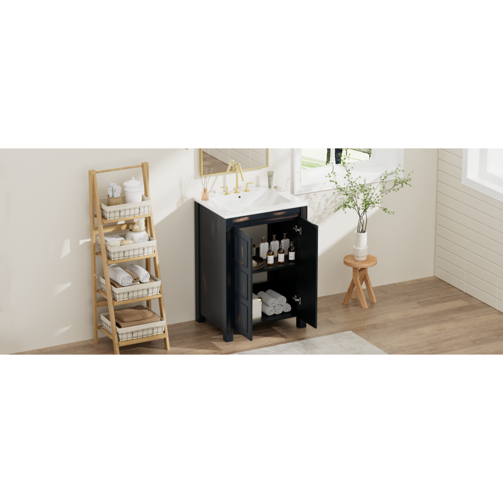 24x18x34 Inches Vintage Style Small Bathroom Vanity Combo with Ceramic Sink, 2 Soft-close Doors