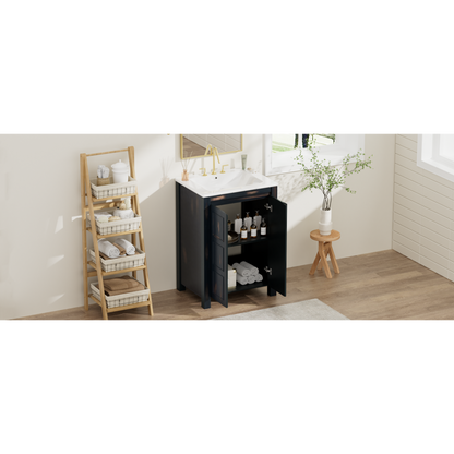 24x18x34 Inches Vintage Style Small Bathroom Vanity Combo with Ceramic Sink, 2 Soft-close Doors