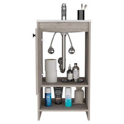 Jane Bathroom Vanity, Single Door Cabinet, Two Shelves -Light Gray