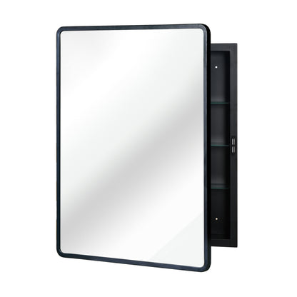 Black 24x30 inch  Metal Framed Wall mount or Recessed Mirror Cabinet