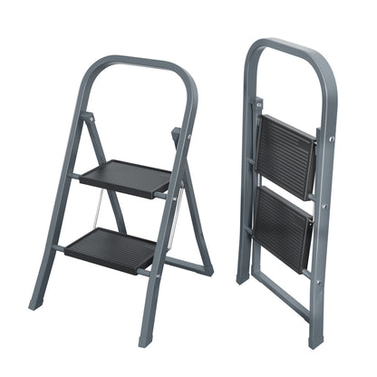 2 Step Ladder, Step Stool for Adults, Folding Step Stool with Wide Anti-Slip Pedal, Sturdy Steel Ladder