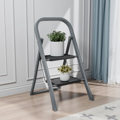 2 Step Ladder, Step Stool for Adults, Folding Step Stool with Wide Anti-Slip Pedal, Sturdy Steel Ladder