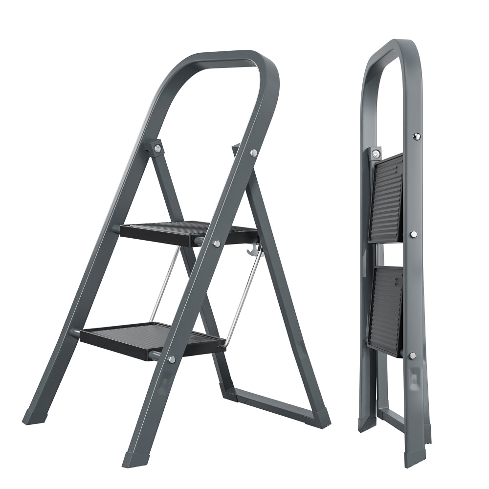 2 Step Ladder, Step Stool for Adults, Folding Step Stool with Wide Anti-Slip Pedal, Sturdy Steel Ladder