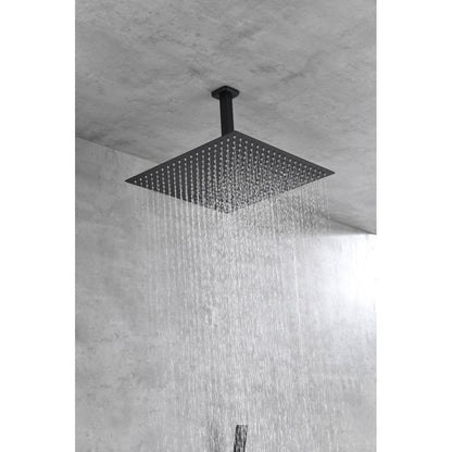 16 Inch Square Rain Shower Head Matte Black 304 Stainless Steel Showerhead