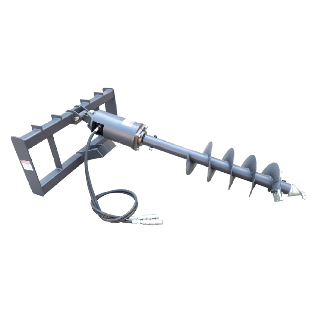 skid steer post hole auger drive attachment, 18" diameter auger, 46" drilling  depth, standard flow