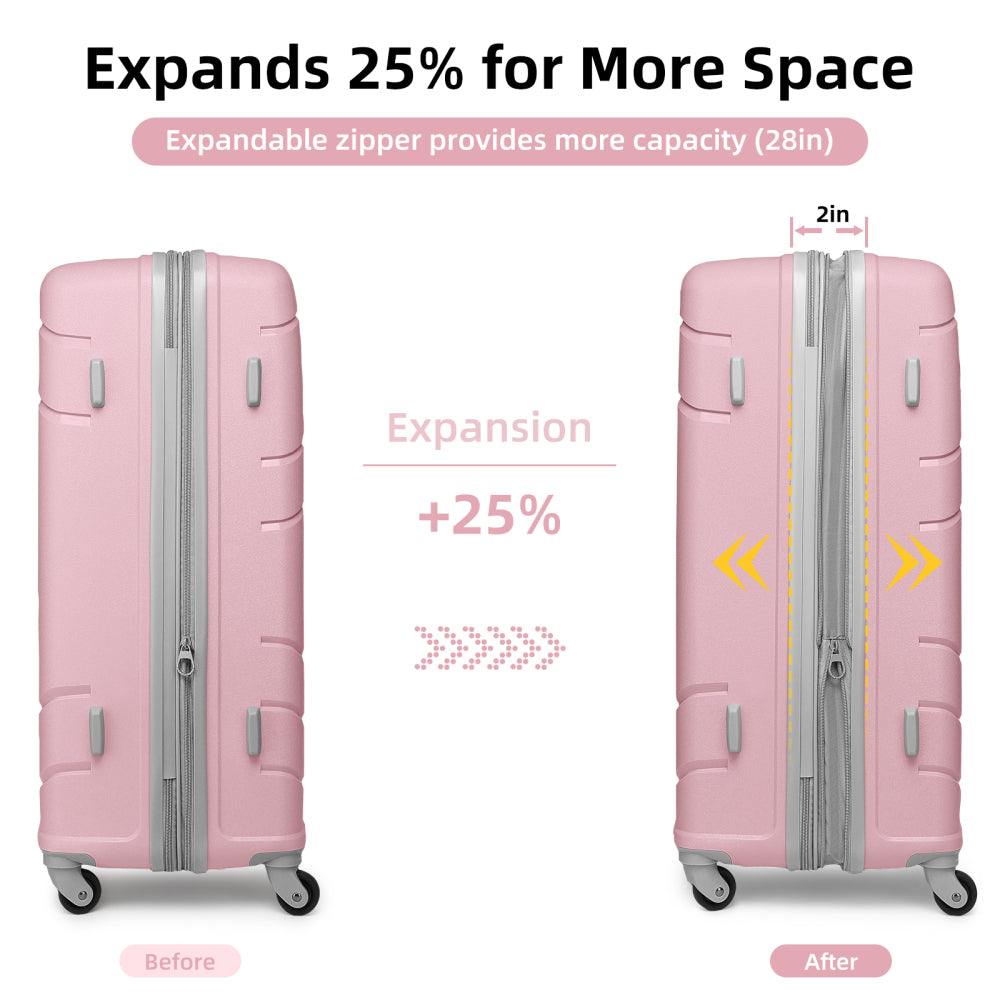Luggage Sets 5 Piece, Expandable Luggage Hardside PP Suitcase Sets with Spinner Wheels TSA Lock, Pink