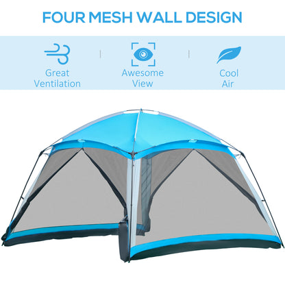 Outsunny 12' x 12' Screen House Room, 8 Person Camping Tent w/ Carry Bag and 4 Mesh Walls for Hiking, Backpacking, and Traveling, Easy Set Up, Sky Blue