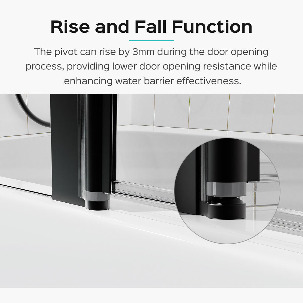 43 in. W * 58 in. H Frameless Folding Shower Doors for Bathtub, 1/4" (6mm) Thick SGCC Tempered Glass Door, Bathroom Pivot Tub Glass Door,  Matte Black