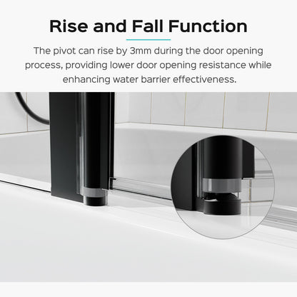 43 in. W * 58 in. H Frameless Folding Shower Doors for Bathtub, 1/4" (6mm) Thick SGCC Tempered Glass Door, Bathroom Pivot Tub Glass Door,  Matte Black