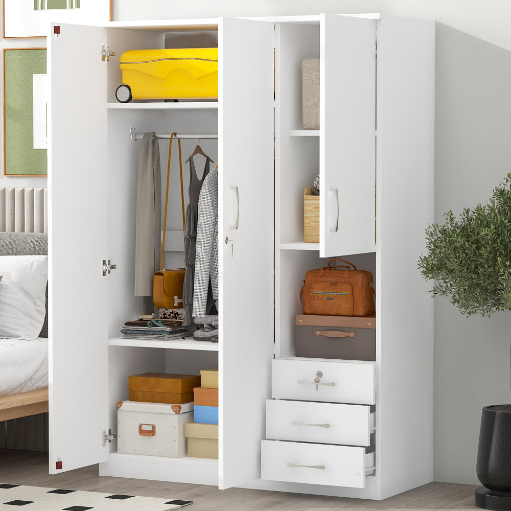 2-Doors Wooden Wardrobe Storage for Bedroom, with Shelves and 3 Drawers, Gray