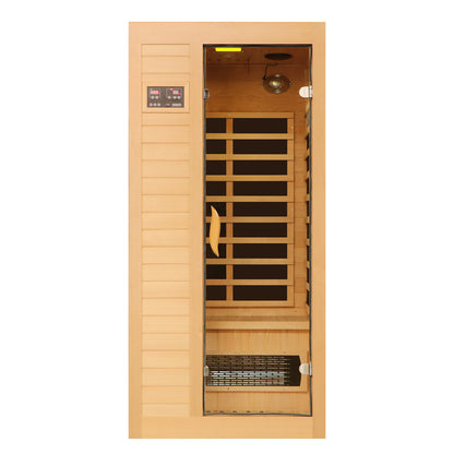 1 to 2 Person Hemlock Wood Low EMF FAR Infrared Sauna For Home with LED Control Panel and Tempered Glass Door