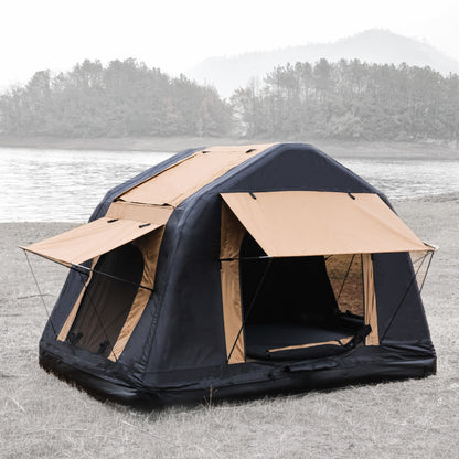 Foldable 2-3 People Amphibious Inflatable Car Roof Top Tent for camping Outdoor Glamping Camping Tent for SUV,Truck( Without Ladder, Two-tone Style, Khaki & Black)
