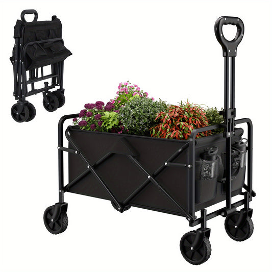 1 piece 300 lb foldable van, heavy duty foldable utility garden trolley with wheels, portable camping shopping cart for shopping, sports, picnicking, fishing and outdoors, garden, black