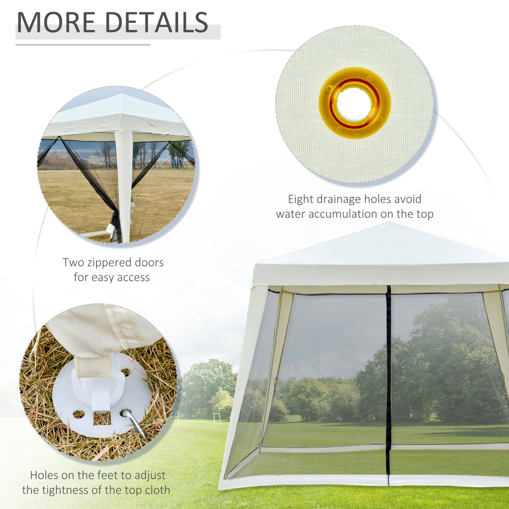 Outsunny 10'x10' Outdoor Canopy Tent, Slant Leg Sun Shelter with Mesh Sidewalls, Patio Tents for Parties, Cream White