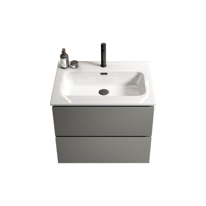 Wall Mount 24" Space grey  Bathroom Vanity with Ceramic Sink with one faucet hole, Large Storage Floating Bathroom Vanity for Modern Bathroom, Pre-assembled