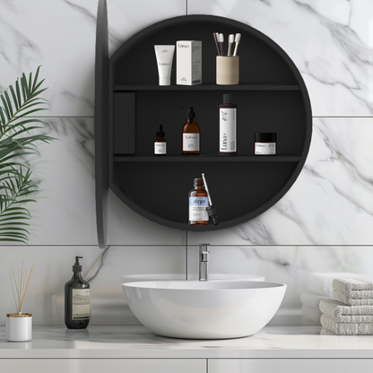 31x21 inch Oval Black Metal Framed Wall mount Bathroom Medicine Cabinet with Mirror