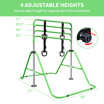 Green Multi-Functional Adjustable Height Children's Horizontal Gymnastic Bar With Bear Rings