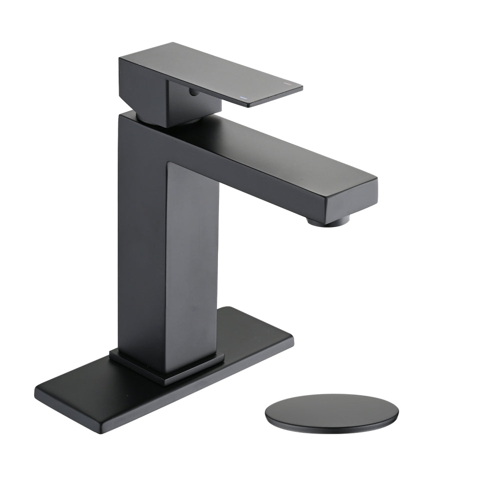 Bathroom Faucet Single Hole, Single Handle Stainless Steel Faucet for Bathroom Sink with Deckplate and Drain Assembly