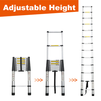 Telescoping Ladder 12.5FT, Telescopic Extension Ladder, Aluminum Alloy Folding Ladder Portable Multi-Purpose for Indoor Outdoor Work, Heavy Duty 300 lbs Load