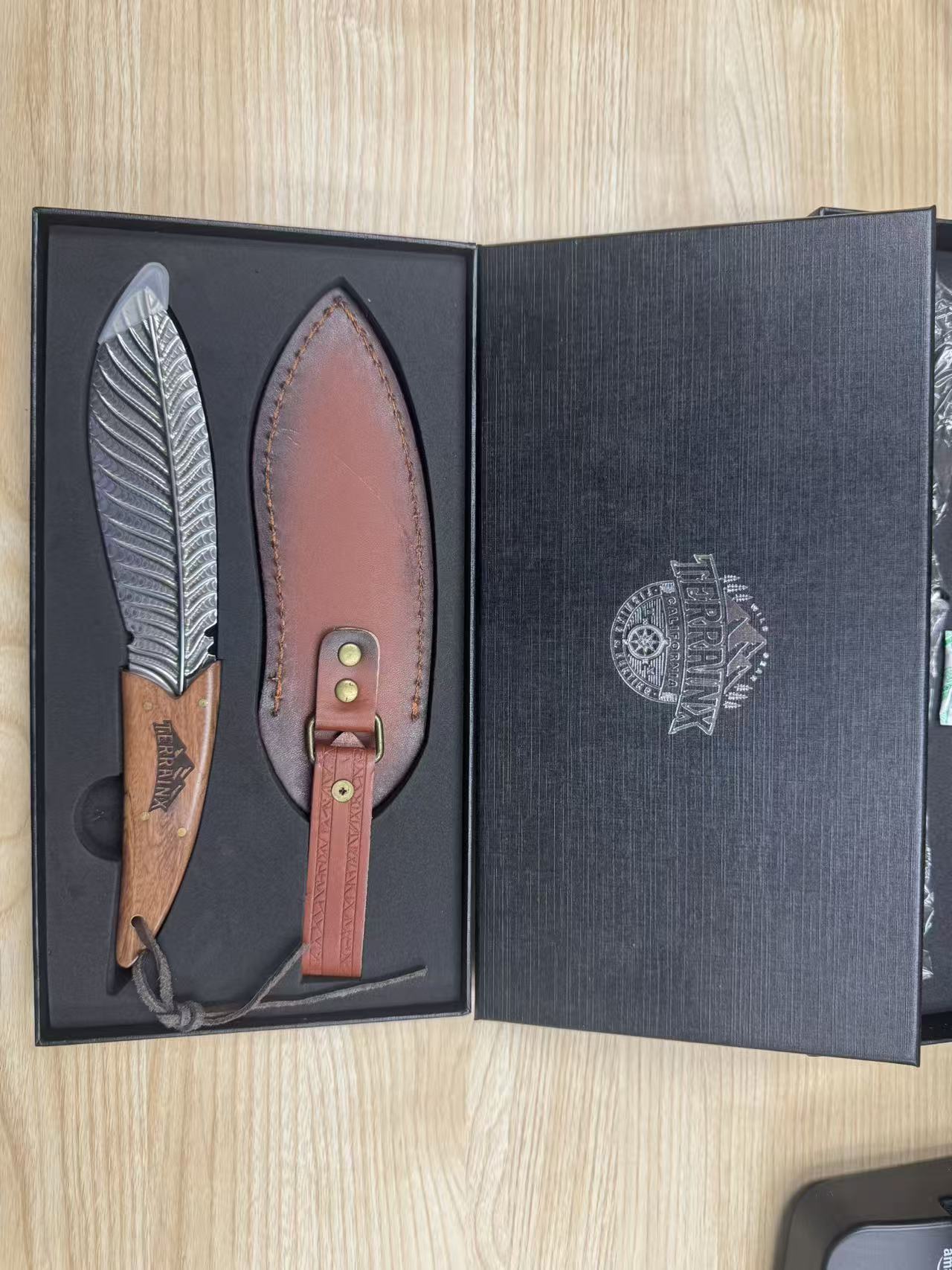 TerrainX Feather-Style Fixed Blade Knife with Premium Leather Sheath