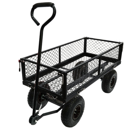 3 cu. ft. 300 lbs. Capacity Removable Sides Metal Steel Mesh Heavy Duty Utility Wagon Outdoor Garden Cart in Yellow
