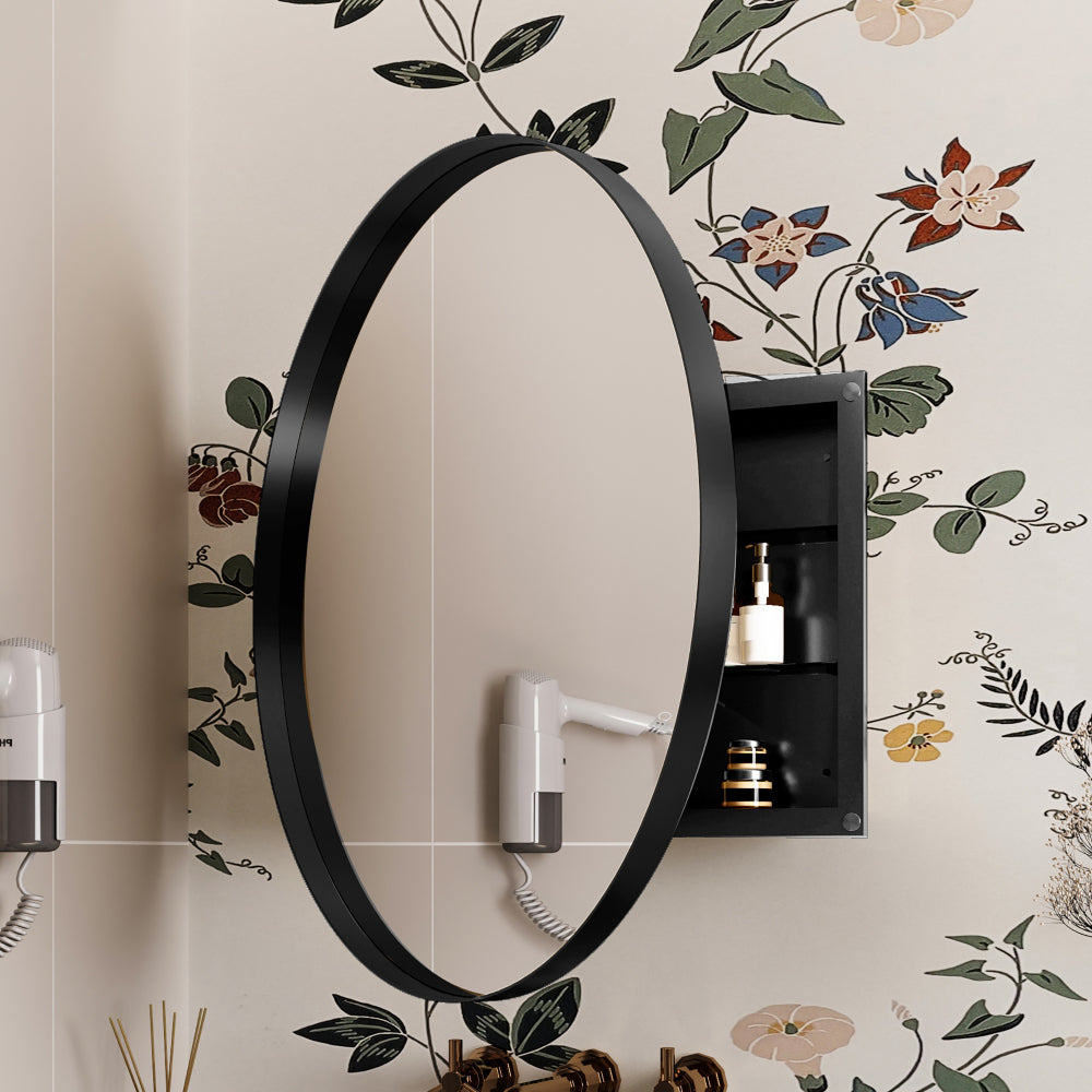 24x36 Inch Arched Recessed Medicine Cabinet, Metal Framed Bathroom Wall Cabinet with Mirror and Adjustable Shelves, Wall Mirror with Storage for Bathroom, Matte Black