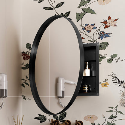 24x36 Inch Arched Recessed Medicine Cabinet, Metal Framed Bathroom Wall Cabinet with Mirror and Adjustable Shelves, Wall Mirror with Storage for Bathroom, Matte Black