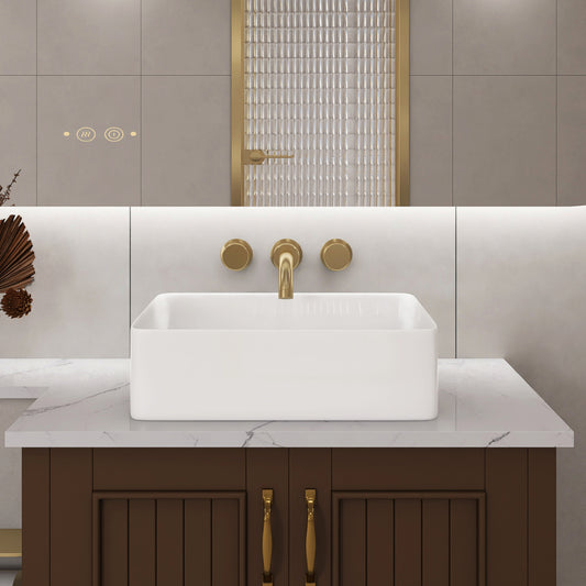 Vessel Sink Rectangle 19 Inch Bathroom Sink,Rectangular Modern Above Counter Bathroom Sinks White 19x15 Inch Porcelain Ceramic Vessel Vanity Sink Art Basin, Glossy White