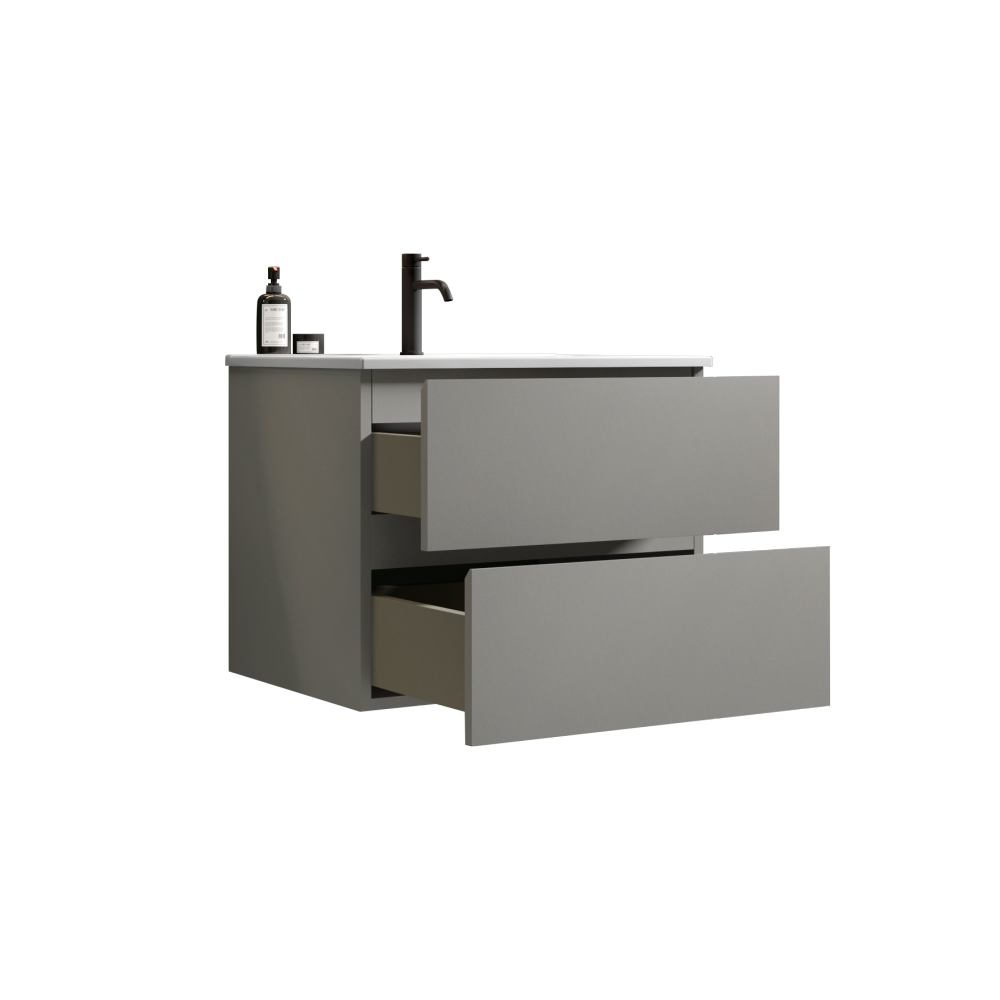 Wall Mount 24" Space grey  Bathroom Vanity with Ceramic Sink with one faucet hole, Large Storage Floating Bathroom Vanity for Modern Bathroom, Pre-assembled