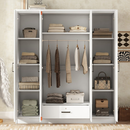 4-Door Wardrobe with 1 Drawer, Gray
