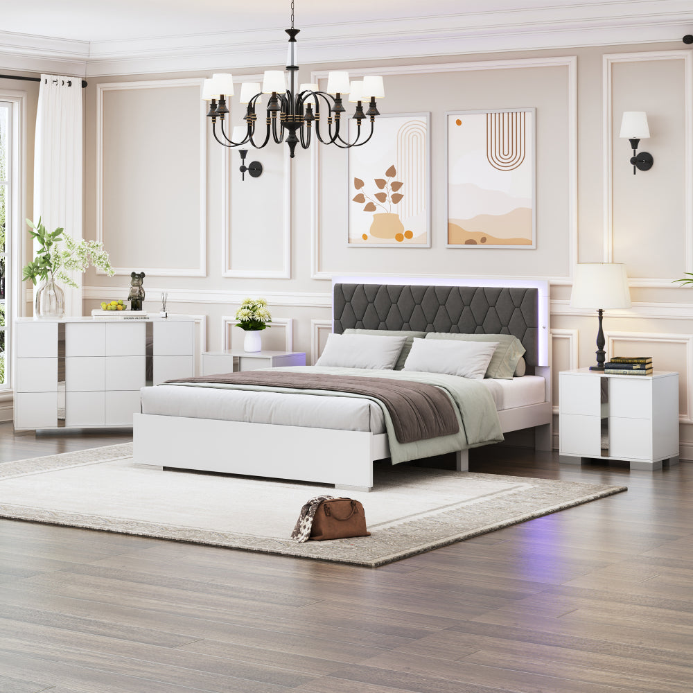 Elegant Modern Dresser with Metal Handle,Mirrored Storage Cabinet with 6 Drawers for Bedroom,Living Room,White