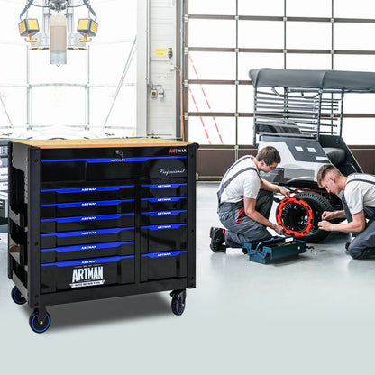 12-Layer Drawer Multi-purpose Tool Car, With Wheels, Wooden Countertops