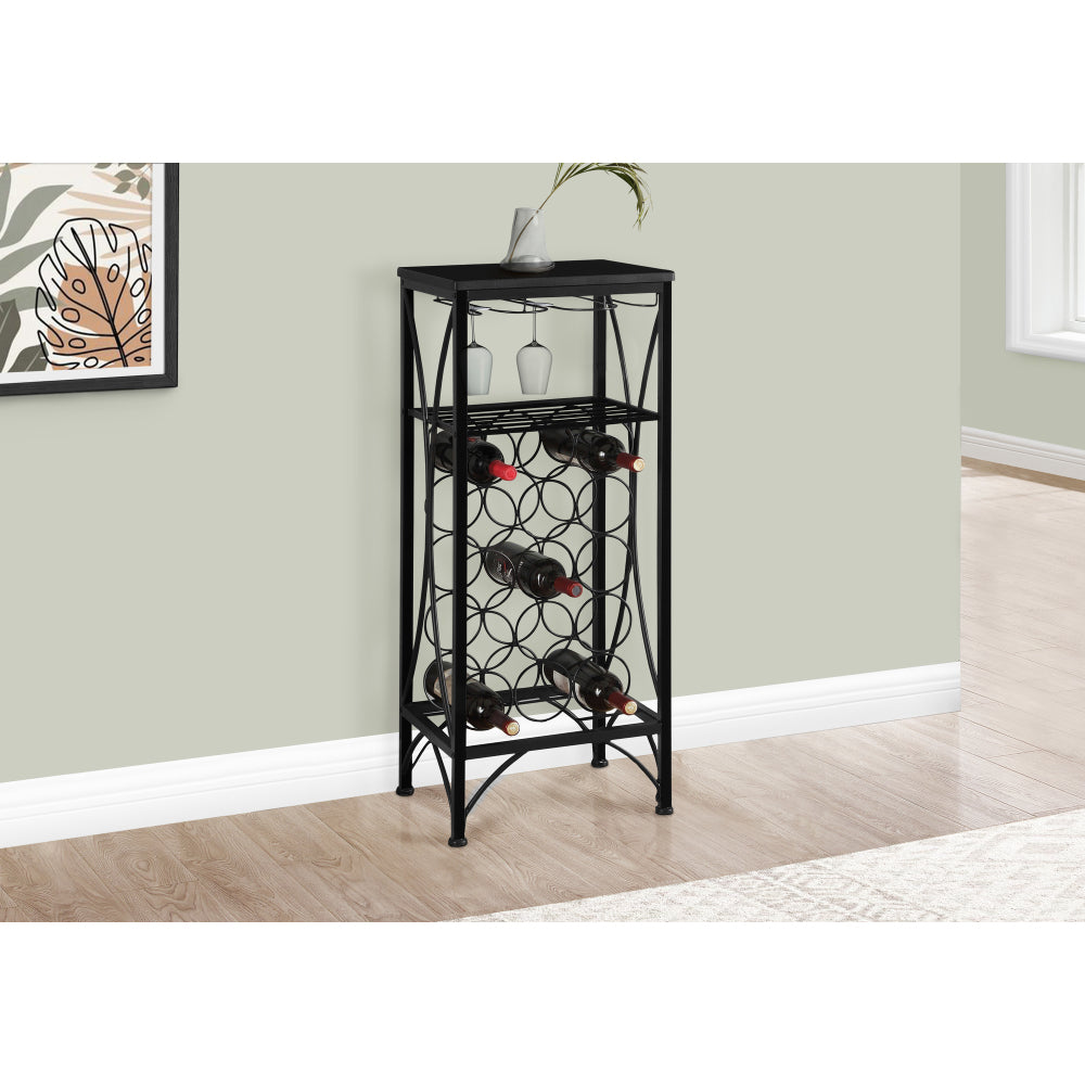 Home Bar, Wine Rack, Black Metal, Transitional