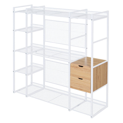 Open-Style Wardrobe with Hanging Rails, Shelves and Drawers, White