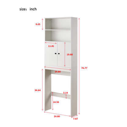 Over The Toilet Storage Cabinet, Farmhouse Storage Cabinet Over Toilet with 2 Barn Door & Toilet Paper Holder Stand,Home Space-Saving Toilet Rack,for Bathroom,Restroom, Laundry-white
