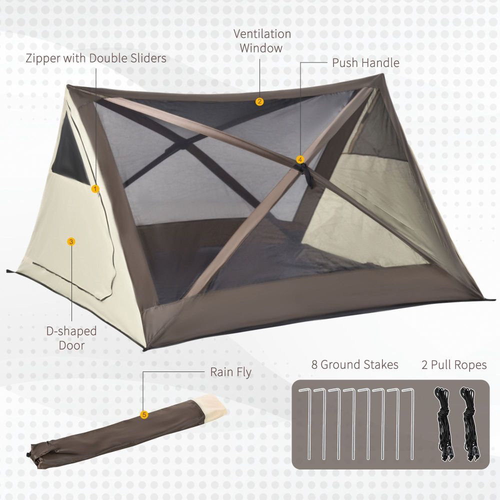 Outsunny 2-3 People Pop Up Camping Tent Waterproof Automatic Instant Tent Portable Cabana Beach Tent with Rainfly, Carry Bag, Windows and Doors, Outdoor Camping Hiking Indoor