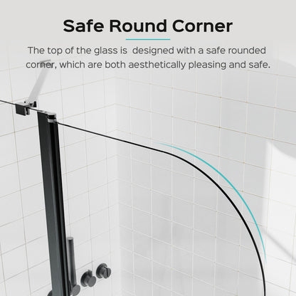 43 in. W * 58 in. H Frameless Folding Shower Doors for Bathtub, 1/4" (6mm) Thick SGCC Tempered Glass Door, Bathroom Pivot Tub Glass Door,  Matte Black