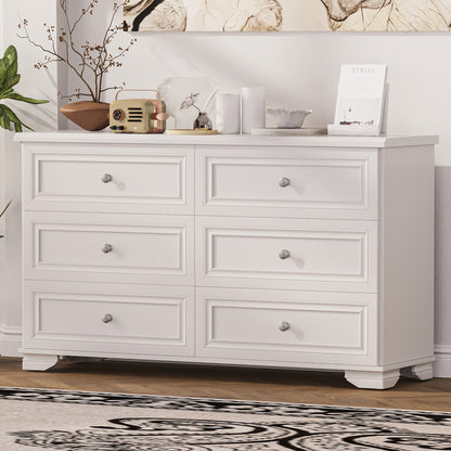 6 Drawers Elegant Design Wooden Dresser, Retro Style Storage Cabinet with Metal Handles for Bedroom, Gray