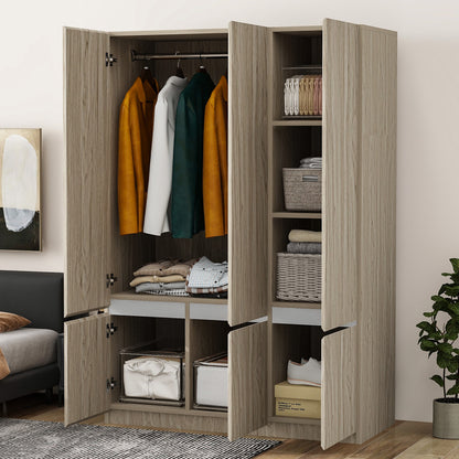 6-Doors Wooden Wardrobe Storage for Bedroom,Nature