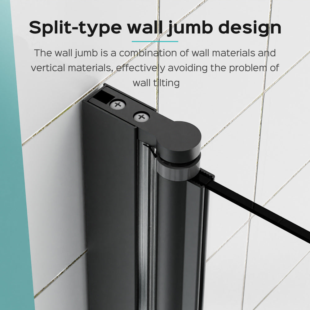 34" W x 58" H Frameless Folding Pivot Bathtub Door, 1/4" (6mm) Thick SGCC Clear Tempered Glass Door, Bathroom Pivot Bifold Shower Tub Door Panel, Reversible Installation, Matte Black Finish