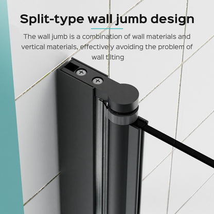 34" W x 58" H Frameless Folding Pivot Bathtub Door, 1/4" (6mm) Thick SGCC Clear Tempered Glass Door, Bathroom Pivot Bifold Shower Tub Door Panel, Reversible Installation, Matte Black Finish