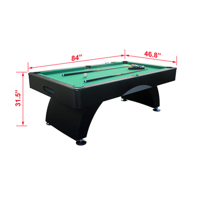 7 ft Pool Table with Black Thin Finish - Billiards Game Room Table for Adults & Family,  Home, Dining, or Living Room,Includes Cue Sticks, Billiard Balls