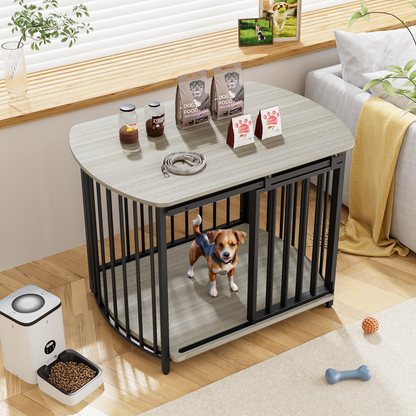 31.5" Furniture Style Dog Crate for Small and Medium Dogs, Wooden Cage Indoor Kennel Furniture, Modern Dog Crate End Table with Double-Doors, Gray