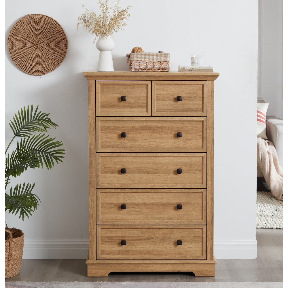 6 Drawer Dresser,6 Drawers cabinet Tall Chest of Drawers Closet Organizers  Storage Clothes, cabinet of 6 drawers Living Room, OAK, 31.50''L*15.75W''*47.64''H