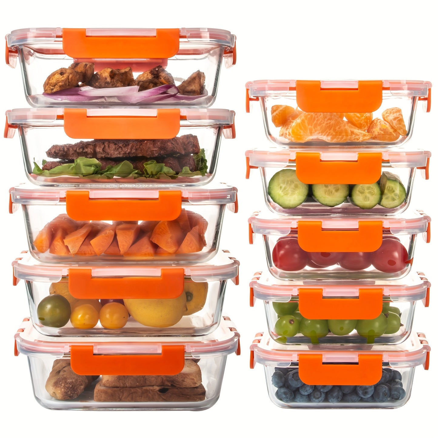 10-Piece Glass Food Storage Container, Sealed Glass Lunch Container, Stackable Glass Food Storage Container Set with Lid for Microwave, Oven, Freezer and Dishwasher