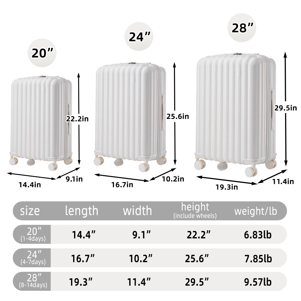 ABS Spinner Wheel Luggage, Carry on Suitcase, with Cup Holder & USB Port & Phone Holder (20/24/28)
