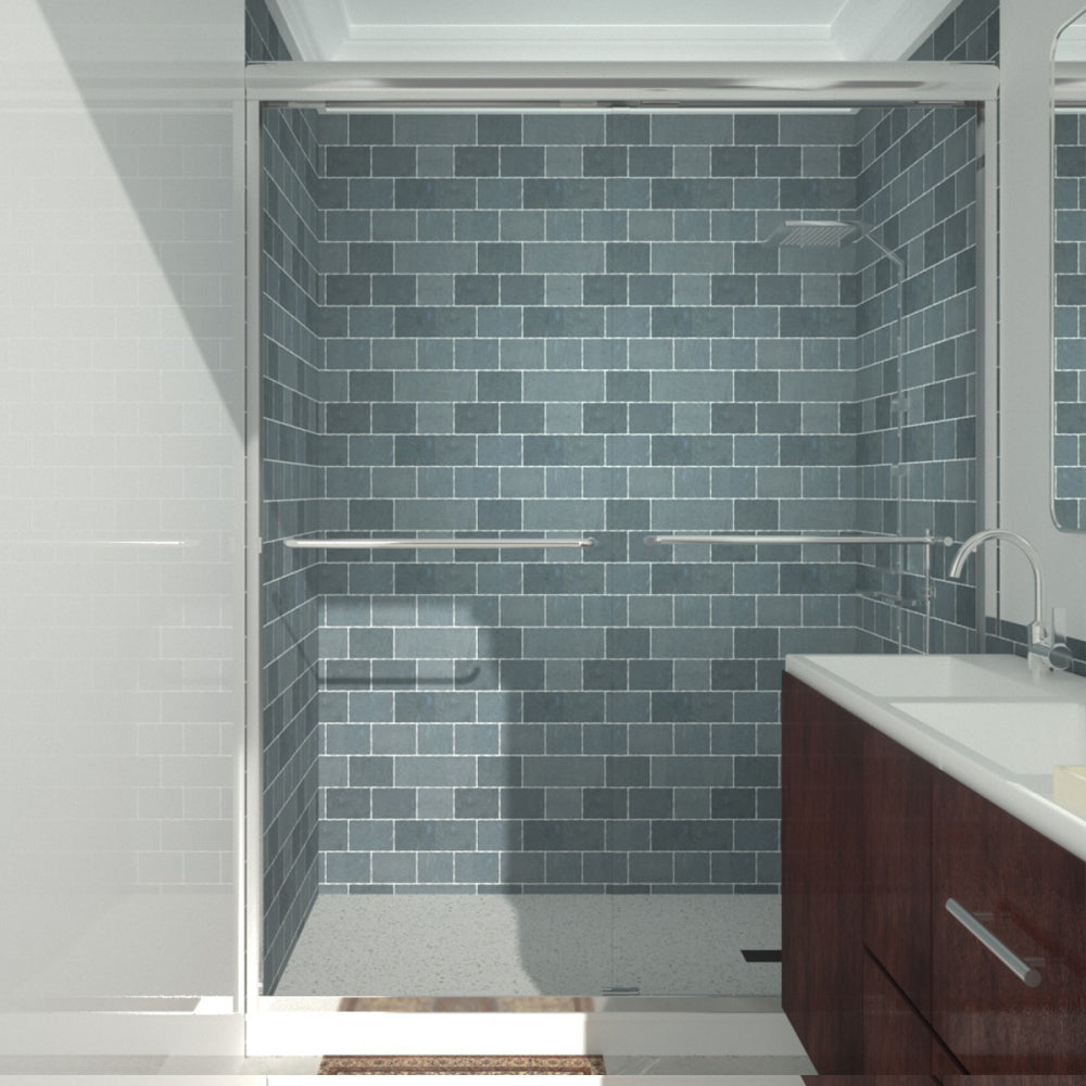 Semi-Frameless Sliding Shower Door 56-60 in. W x 72 in. H, Bathroom Sliding Door with 5/16" Clear Tempered Glass,Chrome Finish, Designed for Smooth Door Closing