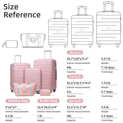 Luggage Sets 5 Piece, Expandable Luggage Hardside PP Suitcase Sets with Spinner Wheels TSA Lock, Pink