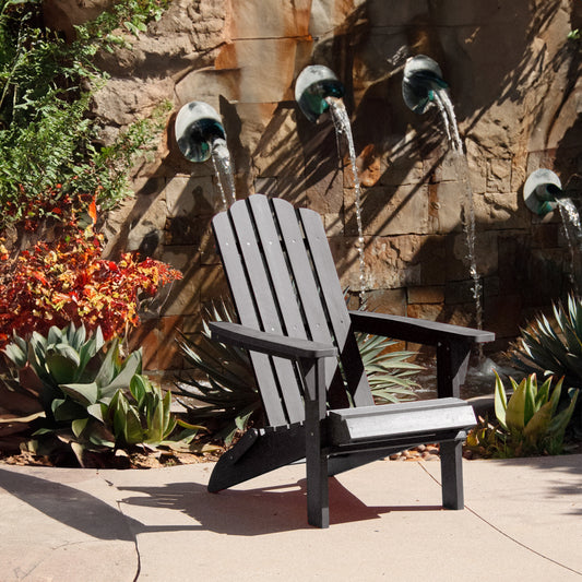 HIPS Folding Adirondack Chair, Ultra Durable Weather Resistant Design, Real Wood Look, Easy Folding with No Pins Needed, 300 lb Capacity, Black